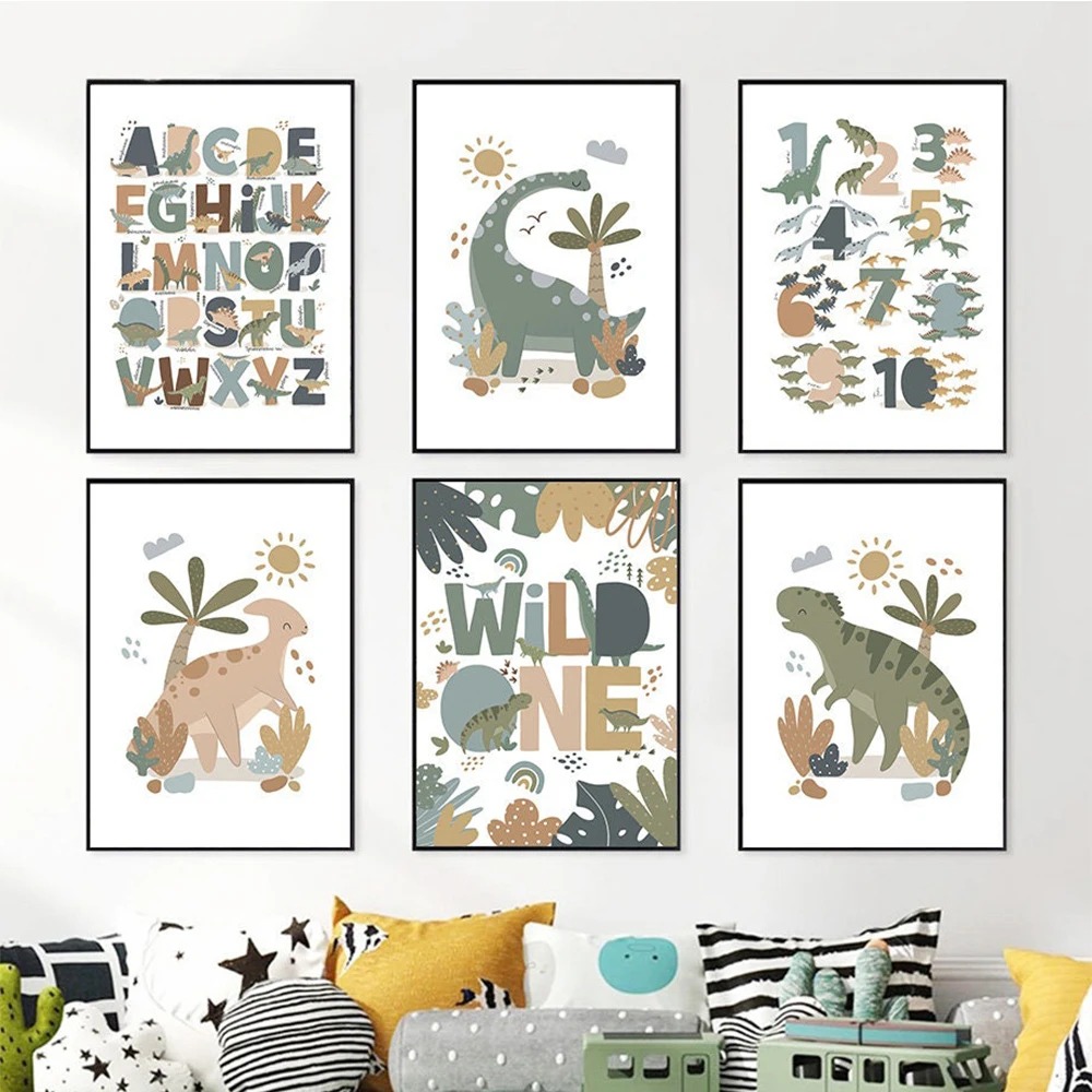 Kids Education Room - Lukisan Kanvas Seni Dinding Dinosaurus Bayi