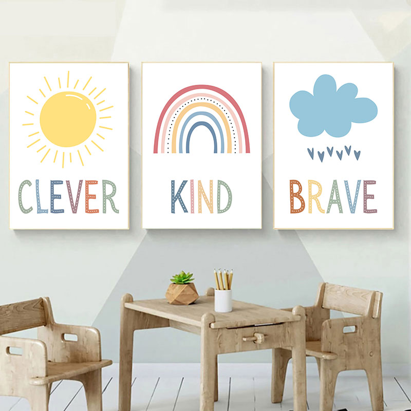 Cetakan Seni Kanvas Awan Pelan - Kids Education Quote ulasan dan harga