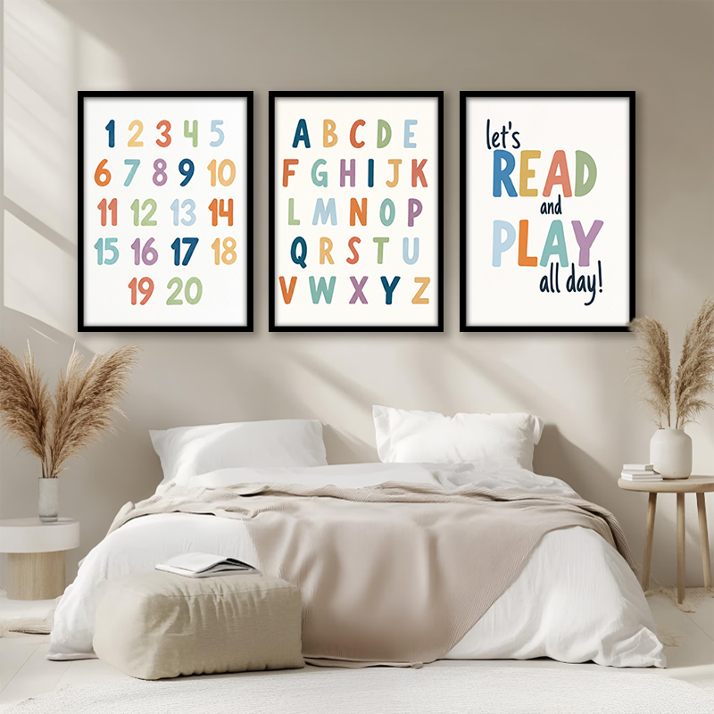 Set Seni Dinding Kanvas Angka  - Kids Education Quote ulasan dan harga